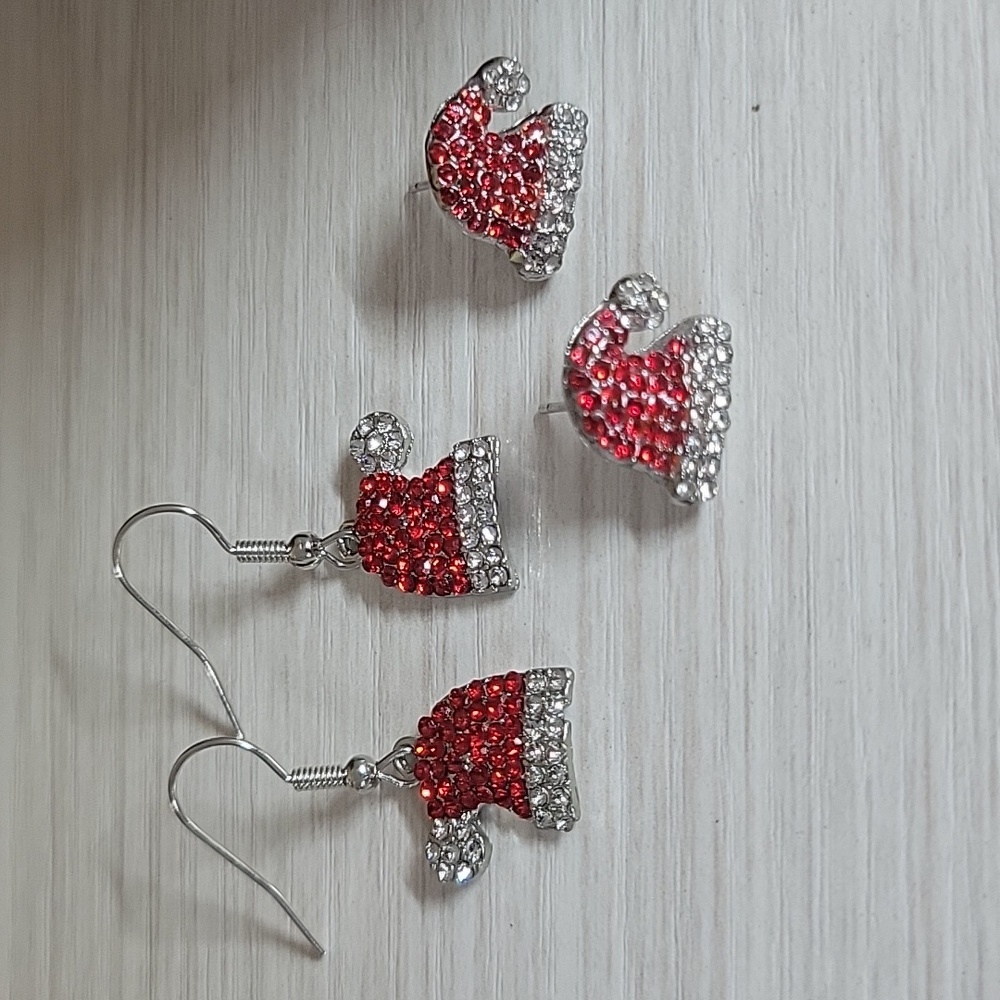 Santa Hat Sparkle Earrings, Choice Of Style - Picture 6 of 7